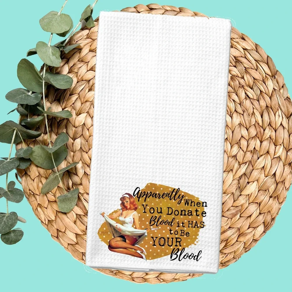 Retro Pinup Girl Funny Waffle Weave Kitchen Towel White Microfiber Dish Cloth